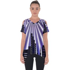 Superhero Background Lights City Cut Out Side Drop Tee by Wegoenart