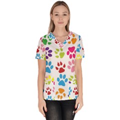 Paw Print Paw Prints Background Women s V-neck Scrub Top by Wegoenart