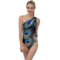 Peacock Feathers Bird Colorful To One Side Swimsuit by Wegoenart