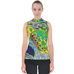 Cosmic Lizards With Alien Spaceship Mock Neck Shell Top by chellerayartisans