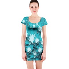 Stars Christmas Ice Decoration Short Sleeve Bodycon Dress by Simbadda