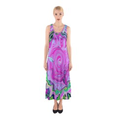 Groovy Pink, Blue And Green Abstract Liquid Art Sleeveless Maxi Dress by myrubiogarden