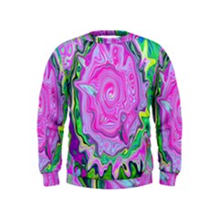 Groovy Pink, Blue And Green Abstract Liquid Art Kids  Sweatshirt by myrubiogarden