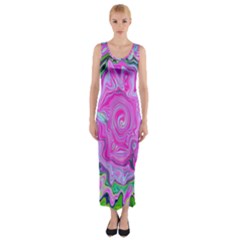 Groovy Pink, Blue And Green Abstract Liquid Art Fitted Maxi Dress by myrubiogarden