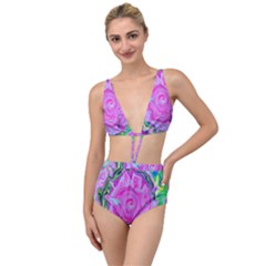 Groovy Pink, Blue And Green Abstract Liquid Art Tied Up Two Piece Swimsuit by myrubiogarden