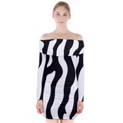 Zebra Horse Pattern Black And White Long Sleeve Off Shoulder Dress by picsaspassion