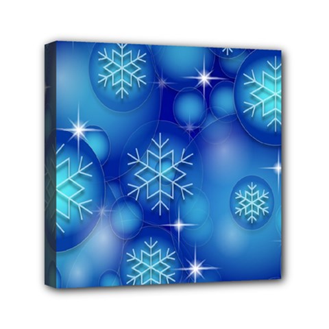 Blue Background Christmas Mini Canvas 6  X 6  (stretched) by Wegoenart