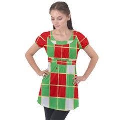 Christmas Fabric Textile Red Green Puff Sleeve Tunic Top by Wegoenart