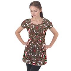 Christmas Kaleidoscope Puff Sleeve Tunic Top by Wegoenart