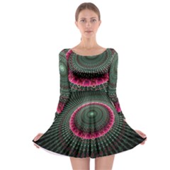 Fractal Circle Fantasy Texture Long Sleeve Skater Dress by Wegoenart