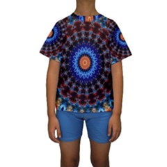 Rose Kaleidoscope Art Ornament Kids  Short Sleeve Swimwear by Wegoenart