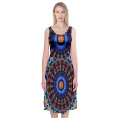 Rose Kaleidoscope Art Ornament Midi Sleeveless Dress by Wegoenart