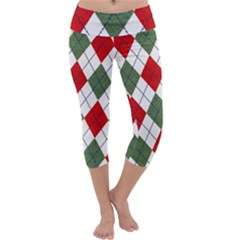 Red Green White Argyle Navy Capri Yoga Leggings by Wegoenart