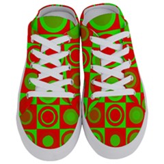 Red Green Christmas Background Half Slippers by Wegoenart