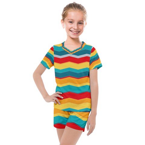 Retro Colors 60 Background Kids  Mesh Tee And Shorts Set by Wegoenart