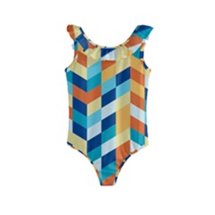 Geometric Retro Wallpaper Kids  Frill Swimsuit by Wegoenart