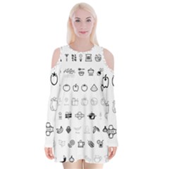 Vegan Vegetarian Icons Food Eat Velvet Long Sleeve Shoulder Cutout Dress by Wegoenart