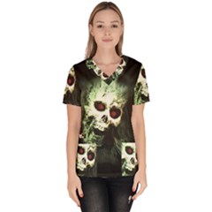 Screaming Skull Human Halloween Women s V-neck Scrub Top by Wegoenart