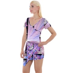 Fractal Art Artwork Digital Art Short Sleeve Asymmetric Mini Dress by Wegoenart