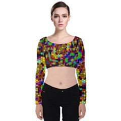 Color Mosaic Background Wall Velvet Long Sleeve Crop Top by Wegoenart