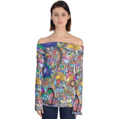 Floral Flourish Hearts Love Off Shoulder Long Sleeve Top by Wegoenart