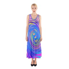 Cool Abstract Pink Blue And Yellow Twirl Liquid Art Sleeveless Maxi Dress by myrubiogarden