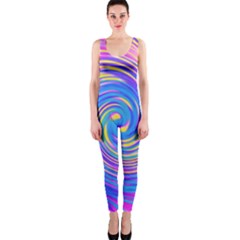 Cool Abstract Pink Blue And Yellow Twirl Liquid Art One Piece Catsuit by myrubiogarden