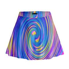 Cool Abstract Pink Blue And Yellow Twirl Liquid Art Mini Flare Skirt by myrubiogarden