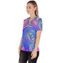 Cool Abstract Pink Blue And Yellow Twirl Liquid Art Women s V-Neck Scrub Top View2