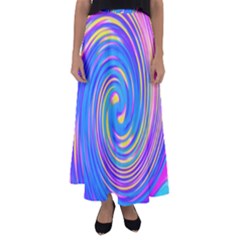 Cool Abstract Pink Blue And Yellow Twirl Liquid Art Flared Maxi Skirt by myrubiogarden