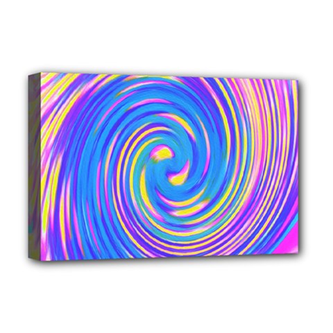 Cool Abstract Pink Blue And Yellow Twirl Liquid Art Deluxe Canvas 18  X 12  (stretched) by myrubiogarden