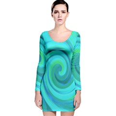 Groovy Cool Abstract Aqua Liquid Art Swirl Painting Long Sleeve Velvet Bodycon Dress by myrubiogarden