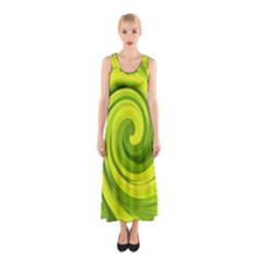 Groovy Abstract Green Liquid Art Swirl Painting Sleeveless Maxi Dress by myrubiogarden