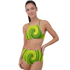 Groovy Abstract Green Liquid Art Swirl Painting High Waist Tankini Set by myrubiogarden