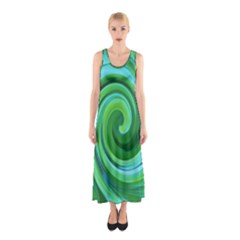 Groovy Abstract Turquoise Liquid Swirl Painting Sleeveless Maxi Dress by myrubiogarden