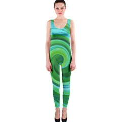 Groovy Abstract Turquoise Liquid Swirl Painting One Piece Catsuit by myrubiogarden