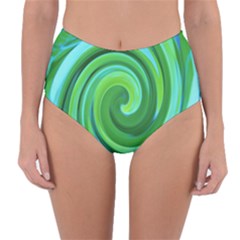 Groovy Abstract Turquoise Liquid Swirl Painting Reversible High-waist Bikini Bottoms by myrubiogarden