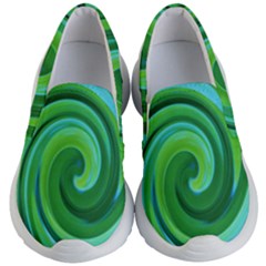 Groovy Abstract Turquoise Liquid Swirl Painting Kids  Lightweight Slip Ons by myrubiogarden