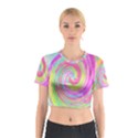 Groovy Abstract Pink And Blue Liquid Swirl Painting Cotton Crop Top View1