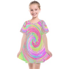 Groovy Abstract Pink And Blue Liquid Swirl Painting Kids  Smock Dress by myrubiogarden