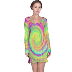 Groovy Abstract Purple And Yellow Liquid Swirl Long Sleeve Nightdress by myrubiogarden