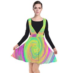 Groovy Abstract Purple And Yellow Liquid Swirl Plunge Pinafore Dress by myrubiogarden