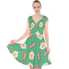 Bacon And Egg Pop Art Pattern Cap Sleeve Front Wrap Midi Dress by Valentinaart