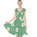 Bacon and Egg Pop Art Pattern Cap Sleeve Front Wrap Midi Dress View1