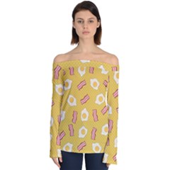 Bacon And Egg Pop Art Pattern Off Shoulder Long Sleeve Top by Valentinaart