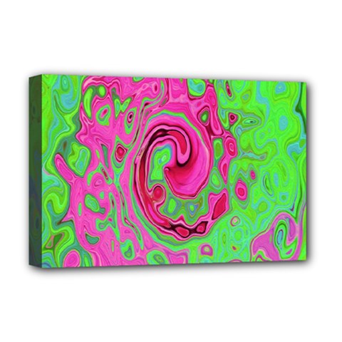 Groovy Abstract Green And Red Lava Liquid Swirl Deluxe Canvas 18  X 12  (stretched) by myrubiogarden