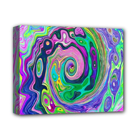 Groovy Abstract Aqua And Navy Lava Liquid Swirl Deluxe Canvas 14  X 11  (stretched) by myrubiogarden