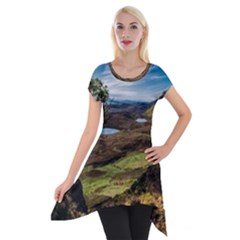 Landscape Quairaing Scotland Short Sleeve Side Drop Tunic by Pakrebo
