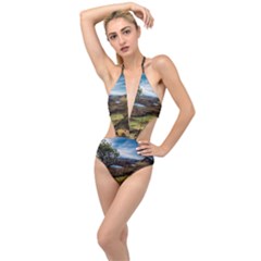 Landscape Quairaing Scotland Plunging Cut Out Swimsuit by Pakrebo