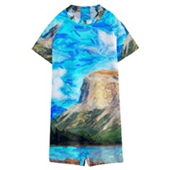 Painting Paintings Mountain Kids  Boyleg Half Suit Swimwear by Pakrebo